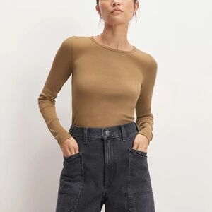 Everlane The Luxe Rib Long-Sleeve Crew - Toasted Coconut Medium